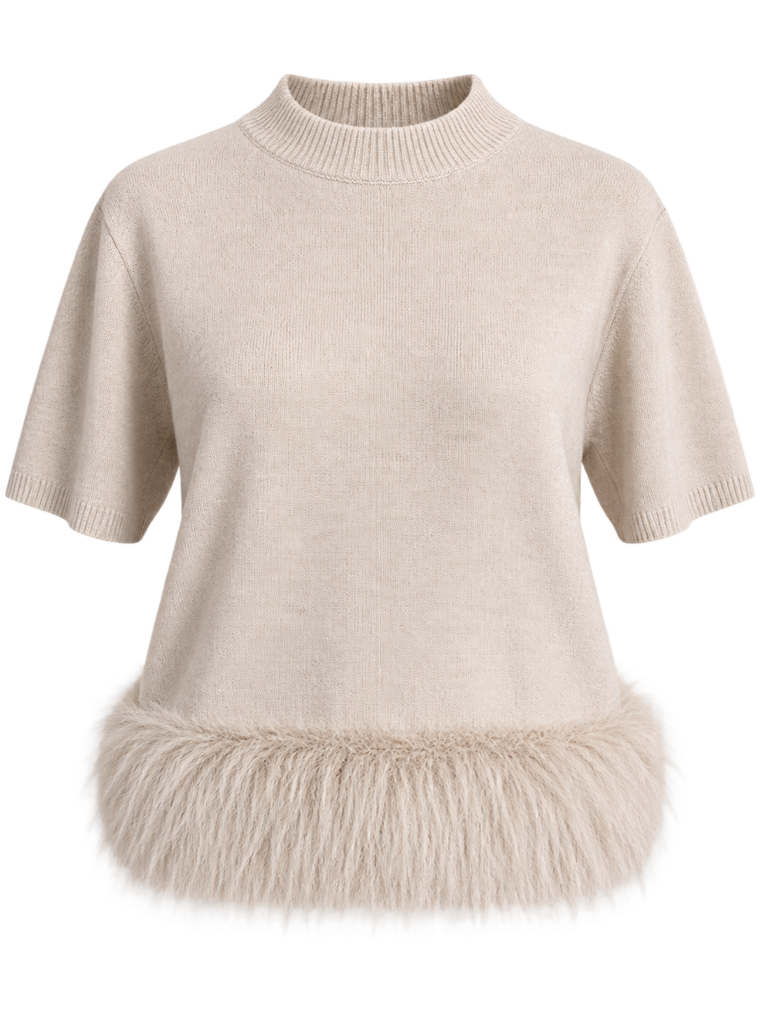Strickpullover mit Kunstfellbesatz in Dunkelbraun
