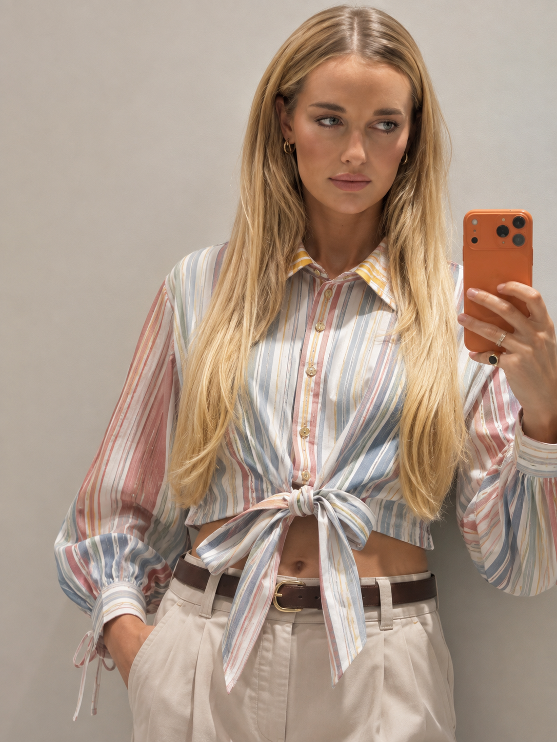 Pastel Stripe Tie Blouse