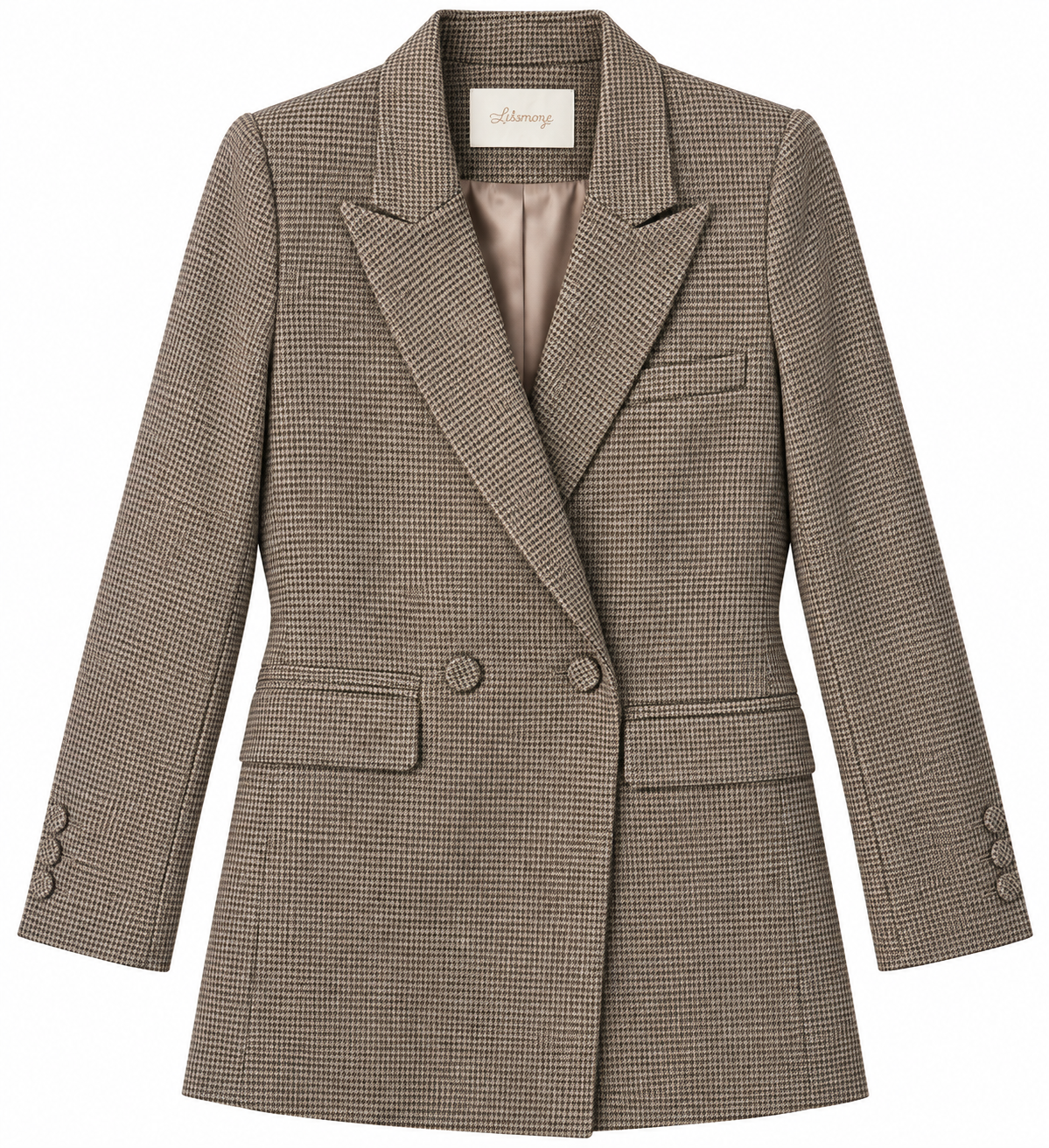 Blazer im Hahnentrittmuster – Taupe/Braun