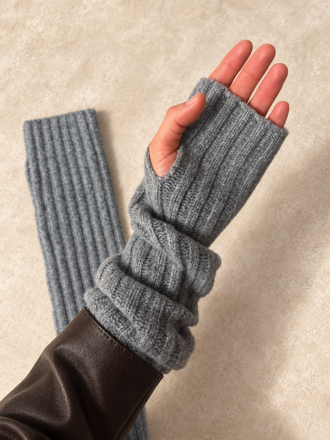 Knit Arm Warmers in Grey