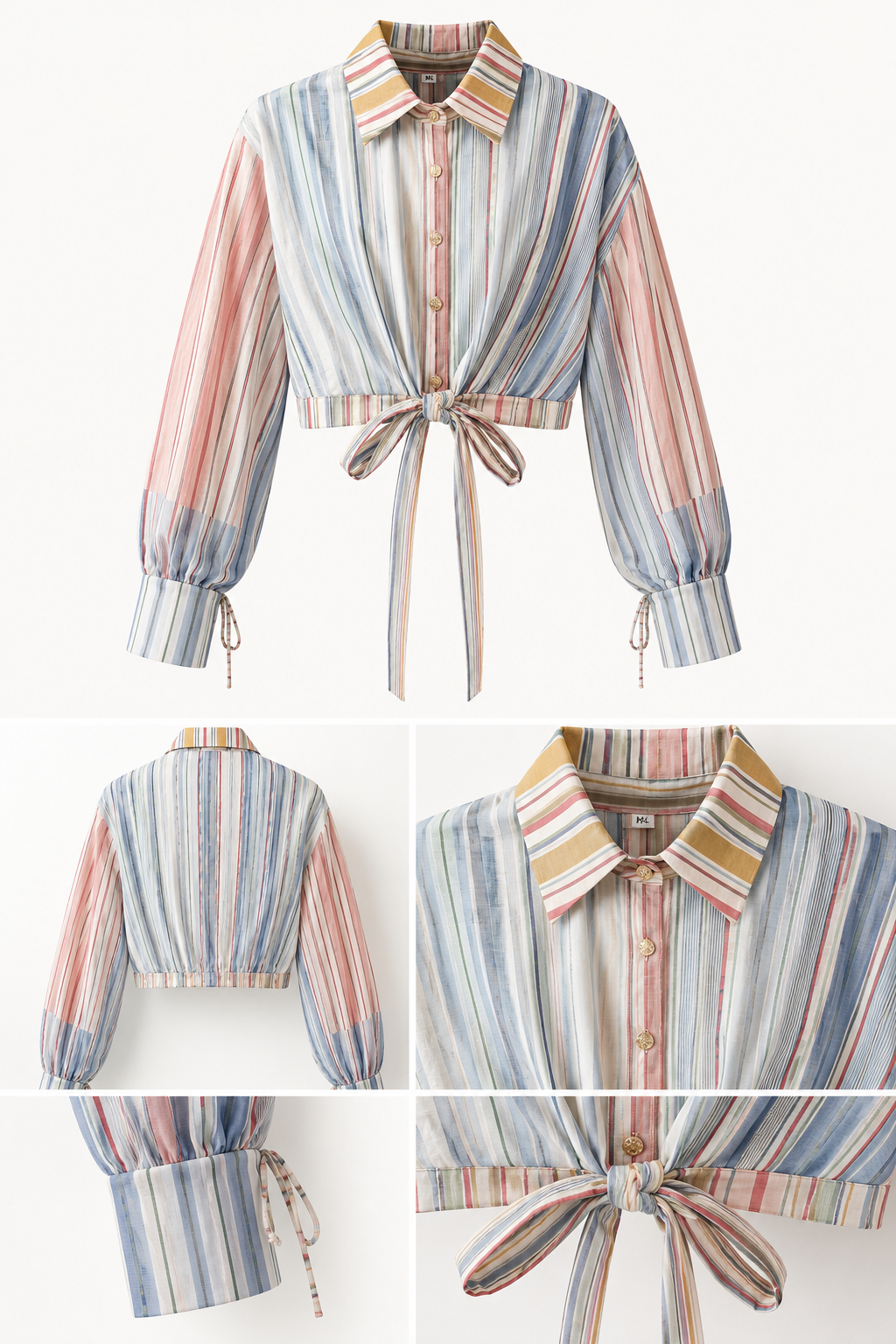 Pastel Stripe Tie Blouse