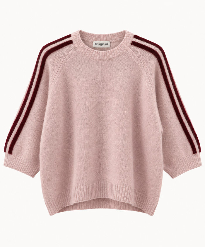 Rosé Strickpullover mit Streifen