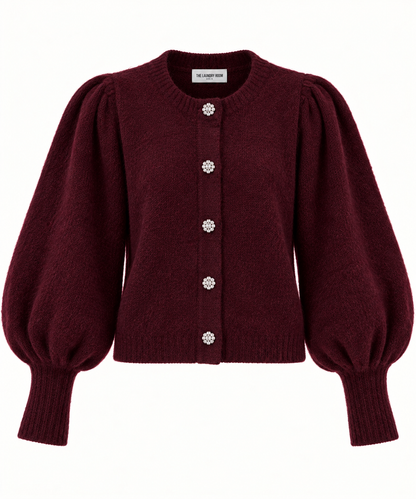 Bordeaux Strickjacke mit Statement-Ärmeln