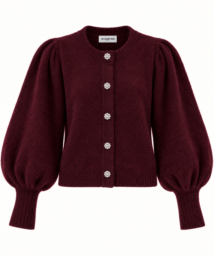 Bordeaux Strickjacke mit Statement-Ärmeln