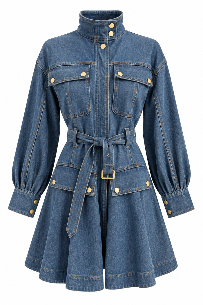 Denim Utility Dress in Blau