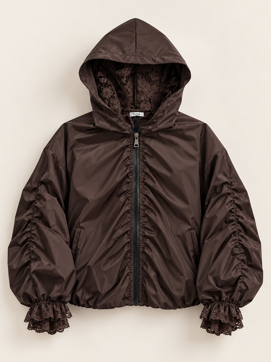 LACE HOOD JACKET - CHOCLATE