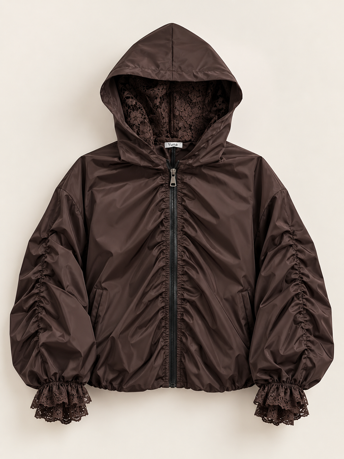 LACE HOOD JACKET - CHOCLATE