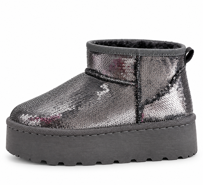 Sequin Platform Boots – Anthrazit