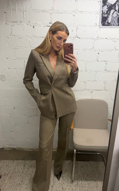 Blazer im Hahnentrittmuster – Taupe/Braun